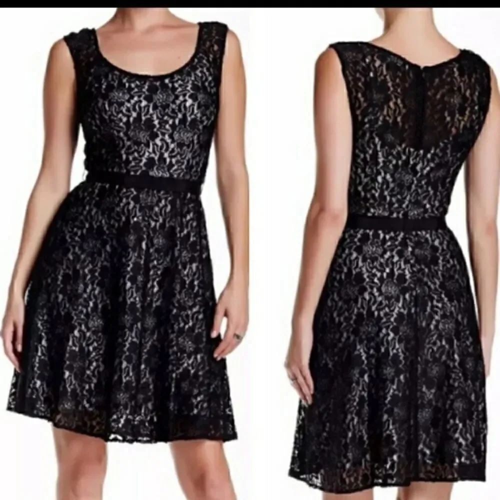 New Plenty by Tracy Reese for Anthropologie Blk/Silver Lace Dress sz 8 ret.$248